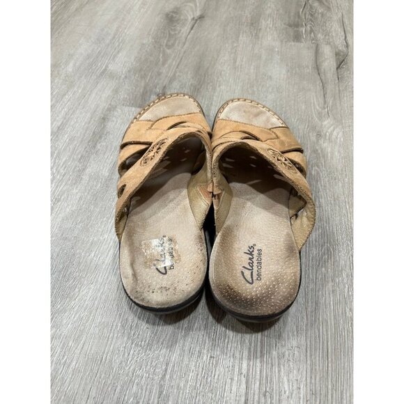 Clarks Bendables Suede Tan Leather Slide On Sandals Women's Size 8 - Picture 4 of 6